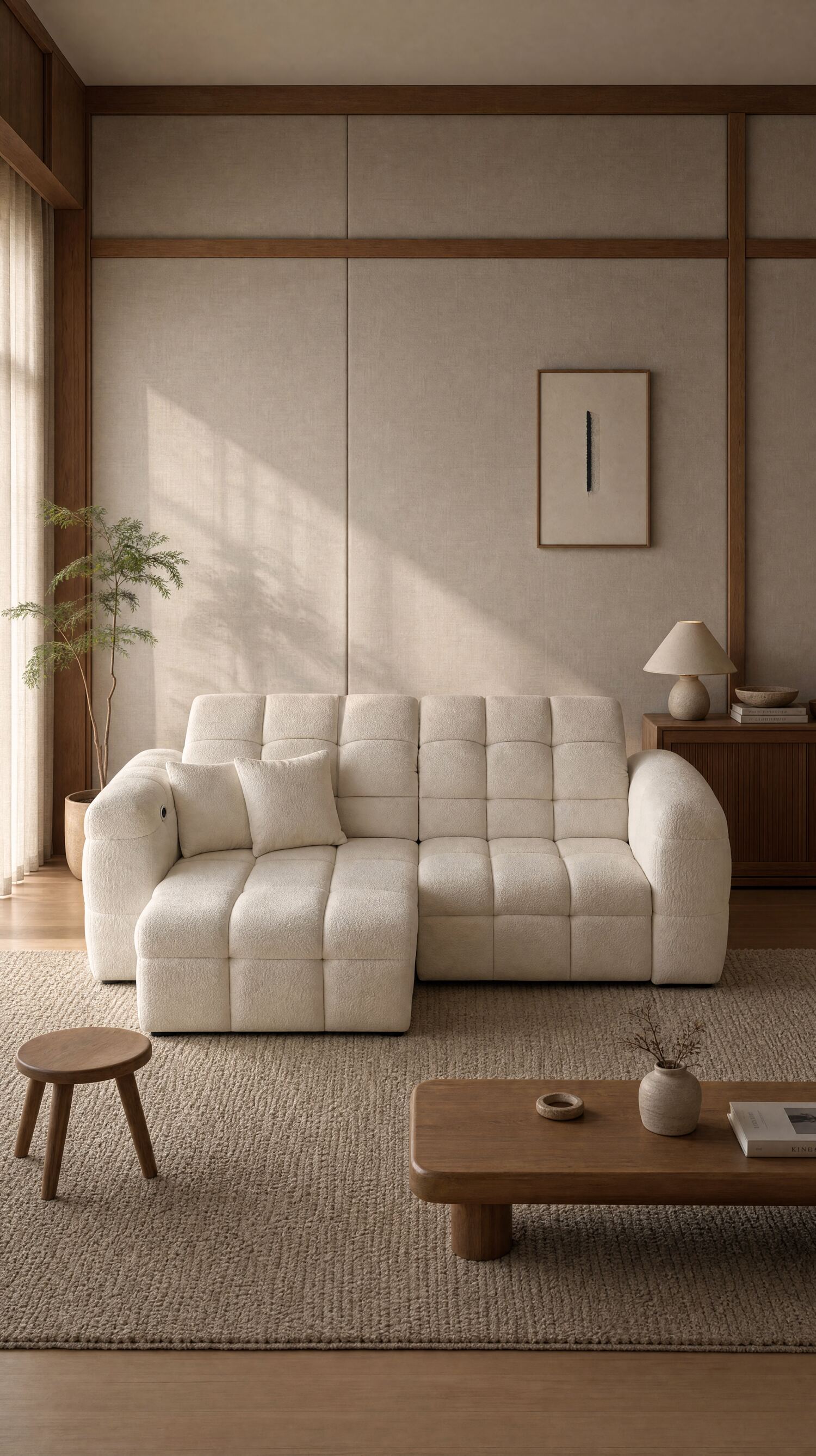 Warm panelled living room